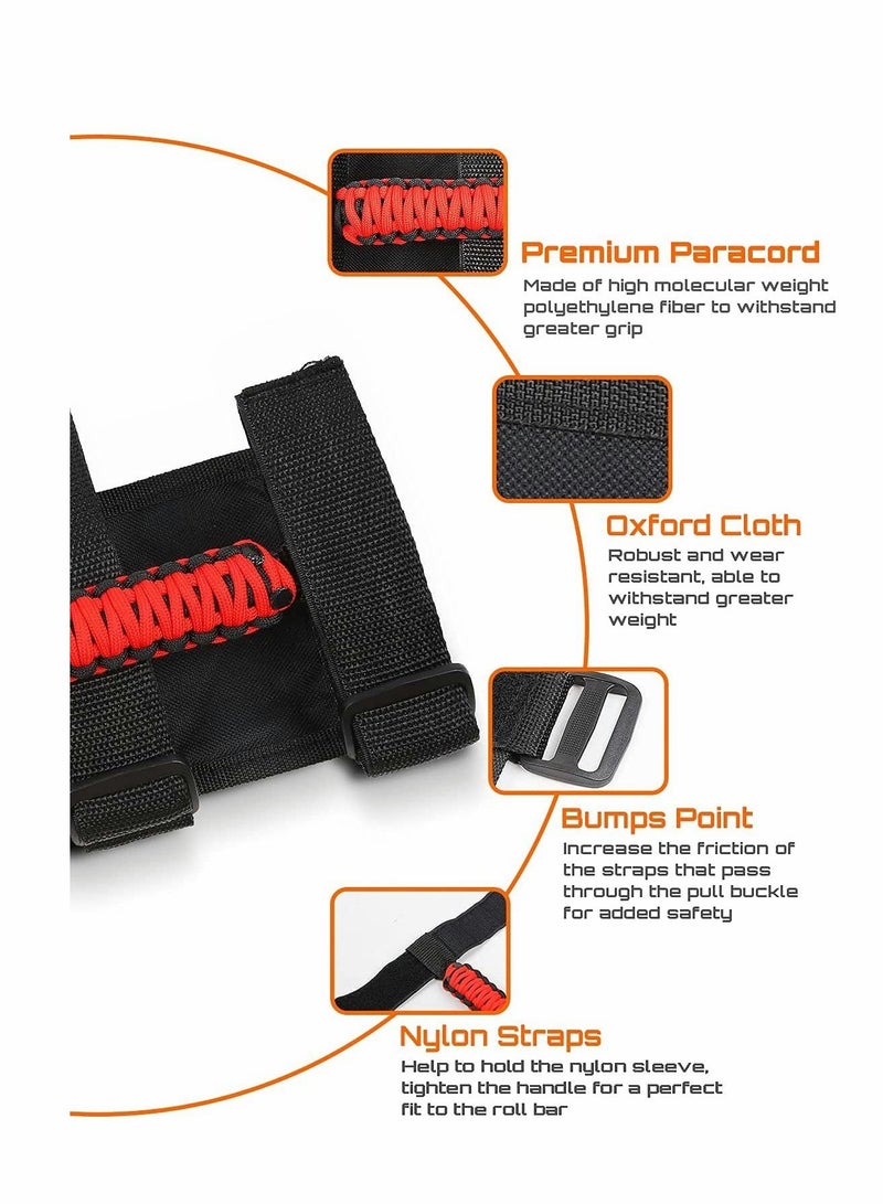 Excefore 4 x Roll Bar Grab Handles Grip Handle for Jeep Wrangler YJ TJ JK JL & Gladiator JT 1987-2021, Interior Accessories, Black & Red - Image 2