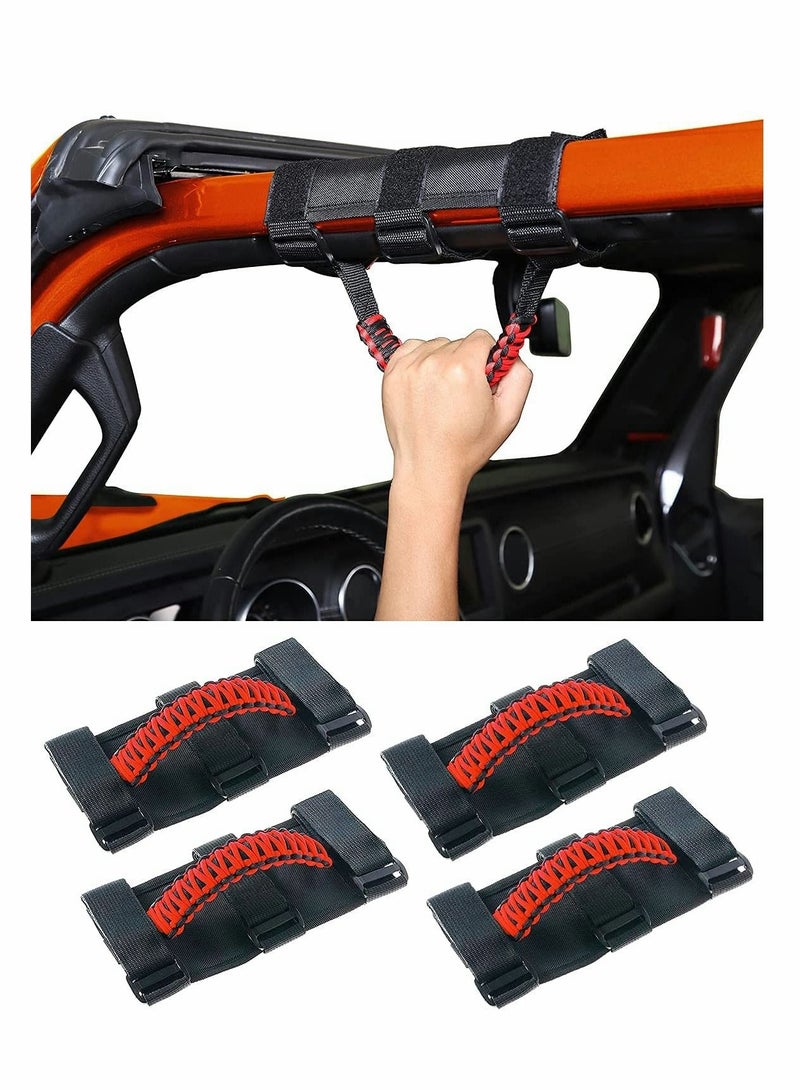 Excefore 4 x Roll Bar Grab Handles Grip Handle for Jeep Wrangler YJ TJ JK JL & Gladiator JT 1987-2021, Interior Accessories, Black & Red - Image 1