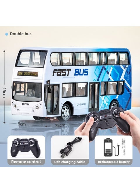 Children's Electric Remote Control Car Simulation Bus Large Bus Wireless Remote Control Charging Boy Toys Wholesale-Color:666-691NA Blue Double Layer Bus