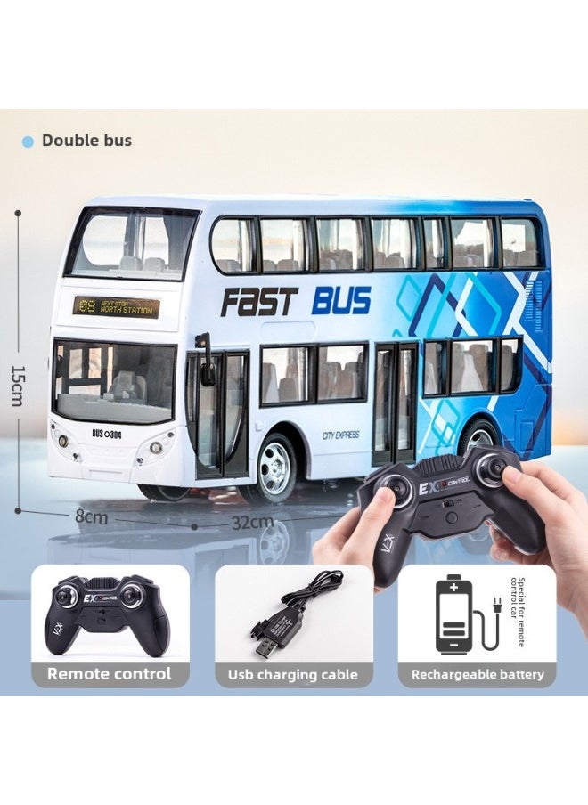 Children's Electric Remote Control Car Simulation Bus Large Bus Wireless Remote Control Charging Boy Toys Wholesale-Color:666-691NA Blue Double Layer Bus