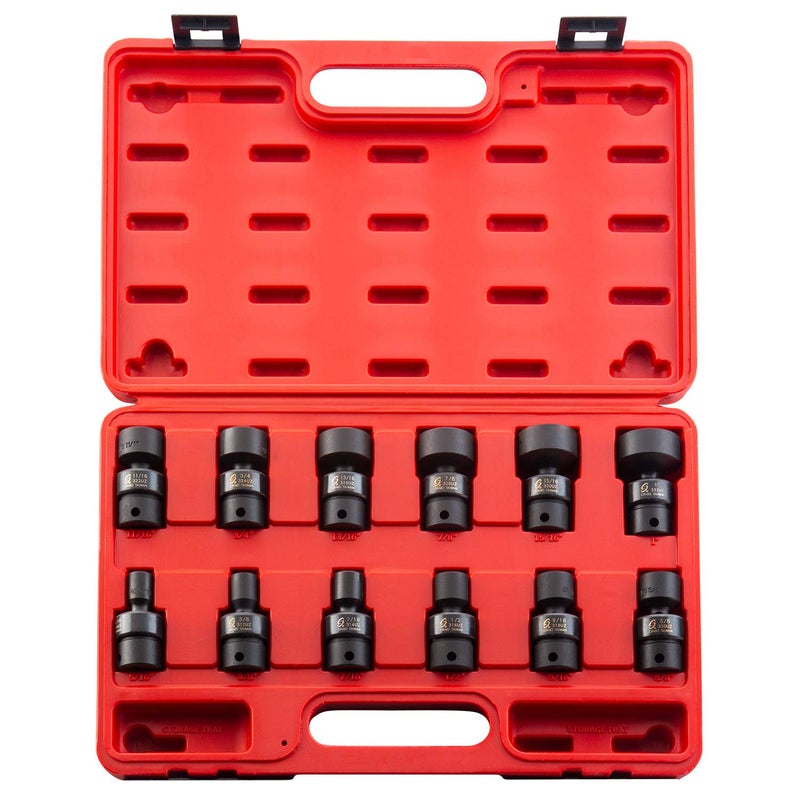 SUNEX TOOLS 3690 38 Inch Drive Universal Impact Socket Set 12Point 12Piece SAE 516 1 CrMo Alloy Steel Radius Corner Design Heavy Duty Storage Case