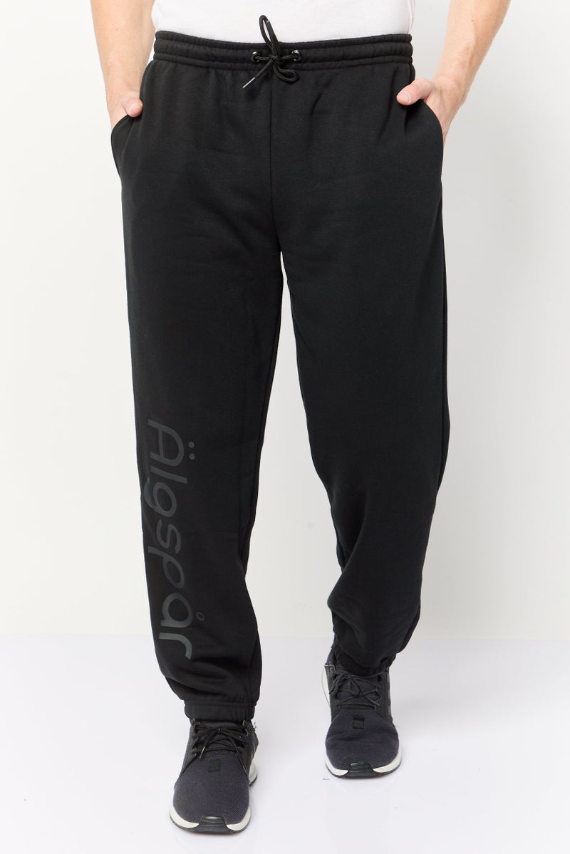 Algspar Men Regular Fit Brand Logo Jogger Pants, Black  - Image 1