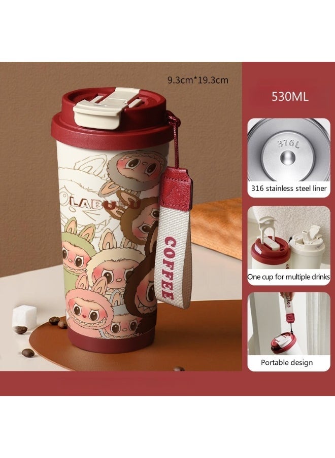 LABUBU كوب لابوبو المعزول بالفراغ من الفولاذ المقاوم للصدأ 316، سعة 530 مل لكوب القهوة البارد المعزول - Image 1