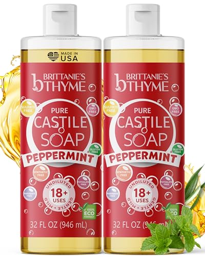 Brittanie's Thyme Pure Castile Liquid Soap Refill (Peppermint, 32 oz Pack of 2) | For Hair & Body, Gentle and Pure, Made with Natural Luxurious Oils, Vegan & Gluten Free Non-GMO - Image 1