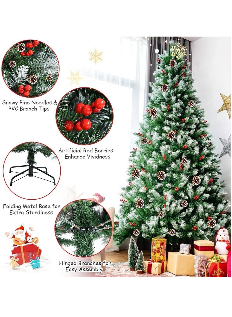 تابيت شجرة عيد الميلاد الاصطناعية مع أقماع الصنوبر والتوت الأحمر وشجرة عيد الميلاد المزينة بالثلوج والزينة الداخلية والخارجية والهدايا للمنزل والحفلات والمهرجانات والعطلات - Image 3