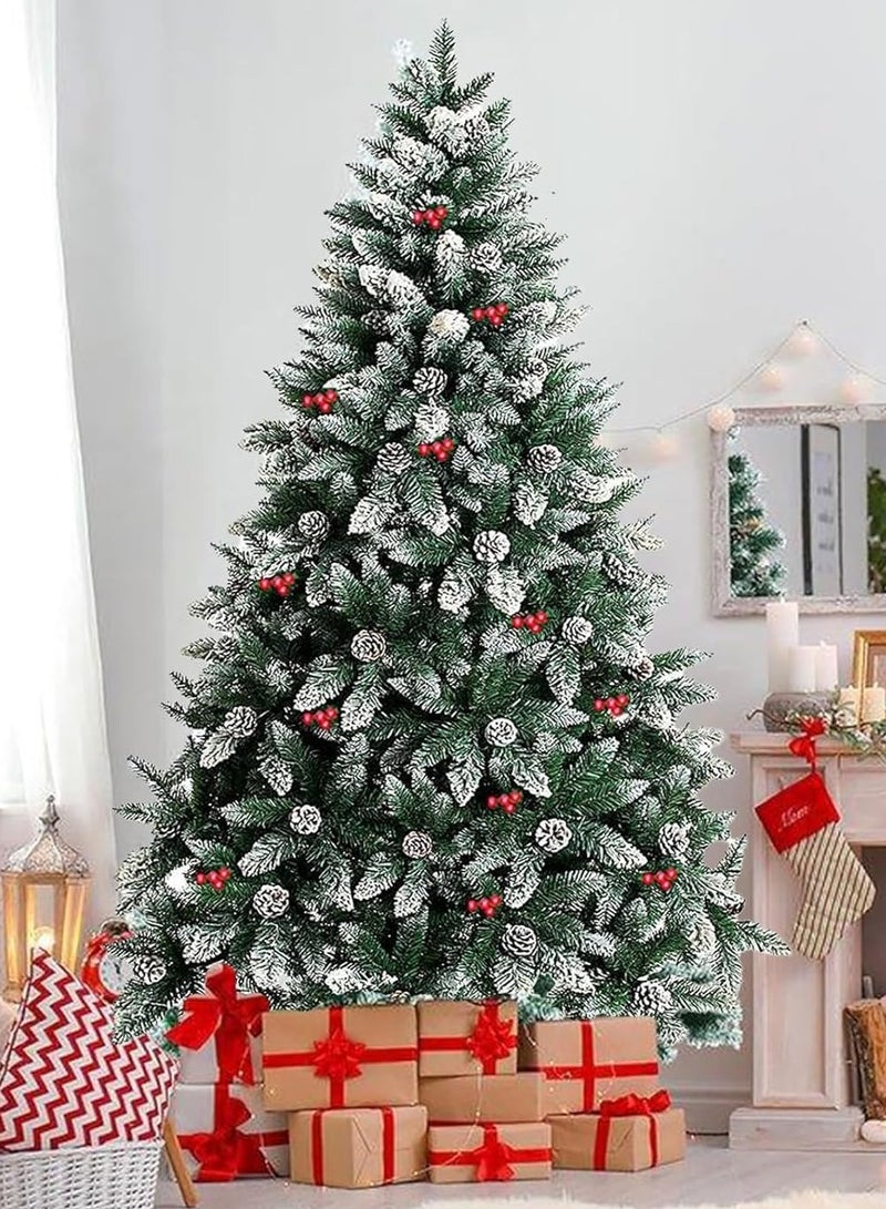 TAPIT Christmas Tree Artificial Xmas Tree Decoration with Pine Cones Red Berries Snowy Flocked Christmas Tree Indoor Outdoor Ornaments Gifts for Home Party Festival Holiday - Image 1