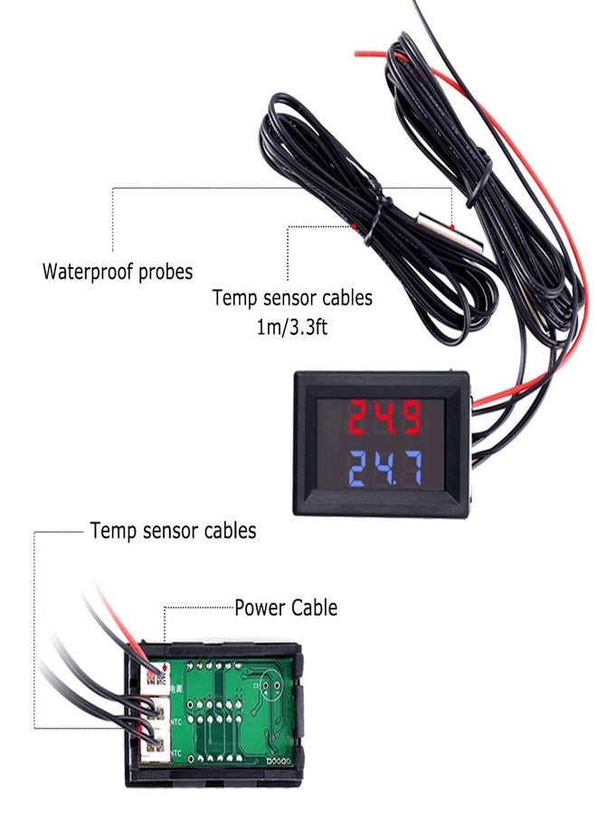IS Icstation Digital Thermometer, Car Auto Temperature Gauge Sensor, DC 4-28V Fahrenheit Dual Display, Monitor with 2 NTC Waterproof Probes for Aquarium Vehicle Fish Tank - Image 2