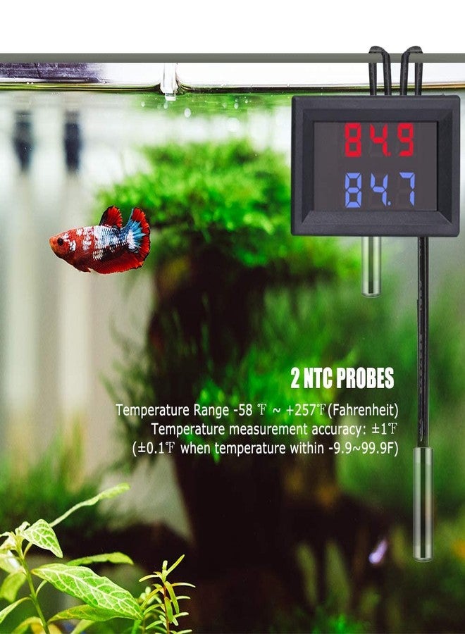 IS Icstation Digital Thermometer, Car Auto Temperature Gauge Sensor, DC 4-28V Fahrenheit Dual Display, Monitor with 2 NTC Waterproof Probes for Aquarium Vehicle Fish Tank - Image 4