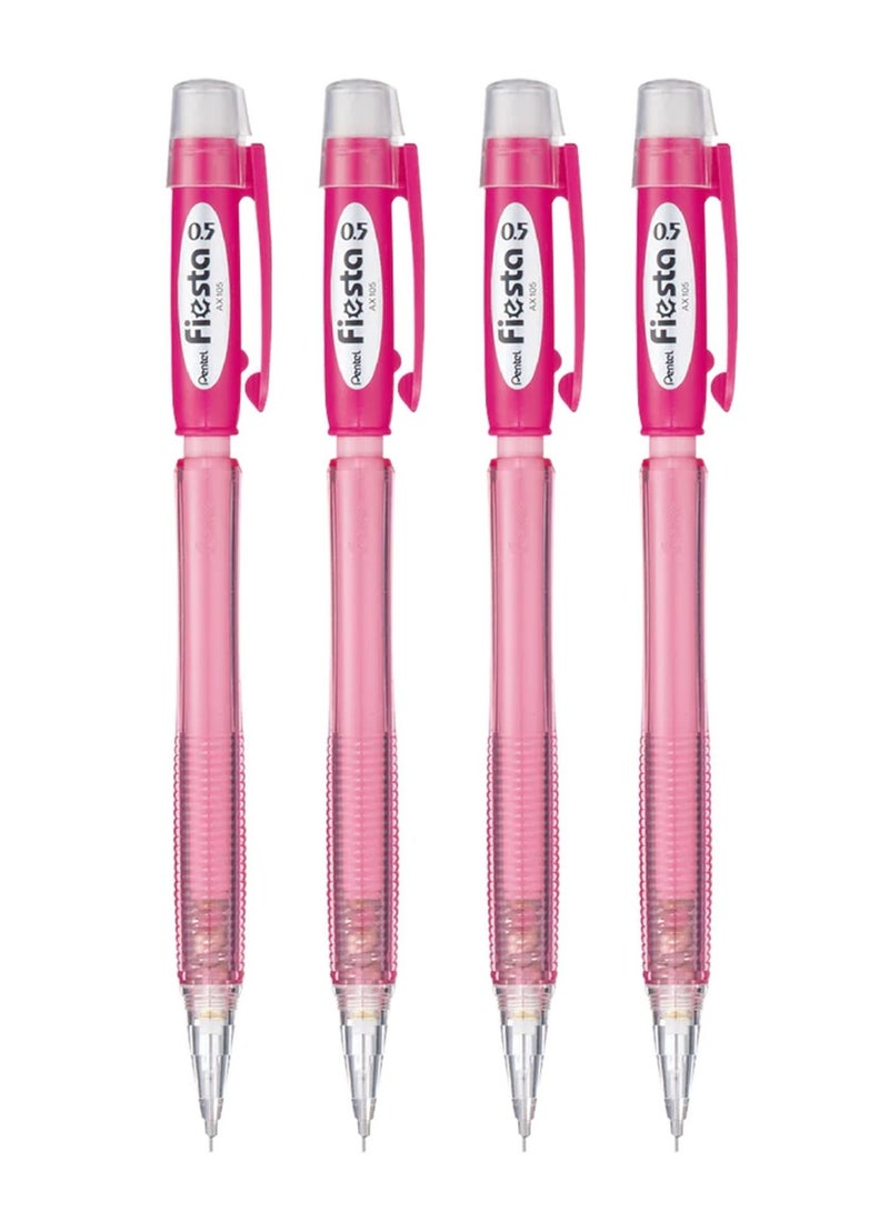 Pentel 4-Piece Fiesta Mechanical Pencil 0.5mm Tip Pink Body - Image 1
