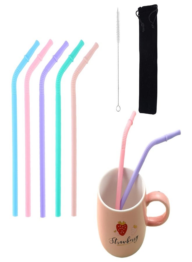 Fapiwen Silicone Straws, 5pcs Colorful With Cloth Bag and Cleaning Brush, Reusable Bendy for Kids - Safe, Kid Friendly, Easy to Clean - Image 1