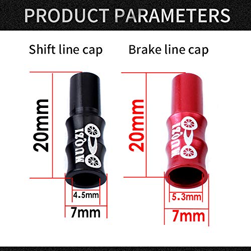 Saipor Saiper Total 20-Piece 10pcs 5mm Red Alloy Bicycle Bike Brake Cable End Cap Housing Ferrules Crimps + 10pcs 4mm Black Derailleur Shift Wire Cable End Cap - Image 2