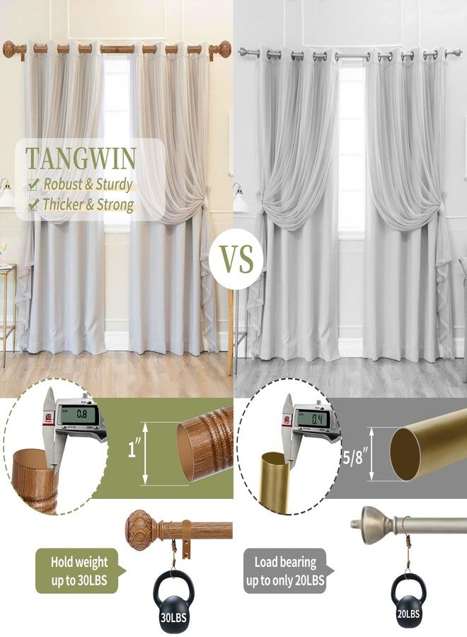 TANGWIN قضبان ستائر خشبية من تانغوين بنمط بوهيمي للنوافذ: قضيب ستارة خشبي ريفي بطول 36-88 بوصة لغرفة النوم وغرفة المعيشة، قضبان ستائر متينة قابلة للتعديل بتصميم ريفي مزخرف مع طرف خشبي عتيق مقلد، بني اللون - Image 3