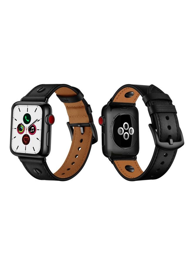 Perfii Replacement One Rivet Band For Apple Watch Series 1/2/3/4/5 42/44mm Black/Brown - Image 3
