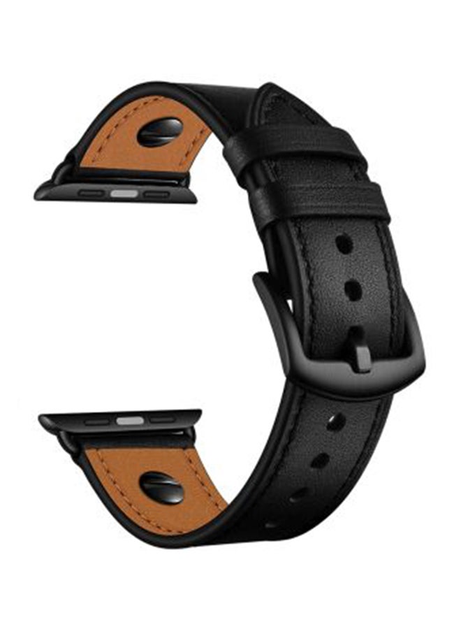 Perfii Replacement One Rivet Band For Apple Watch Series 1/2/3/4/5 42/44mm Black/Brown - Image 1