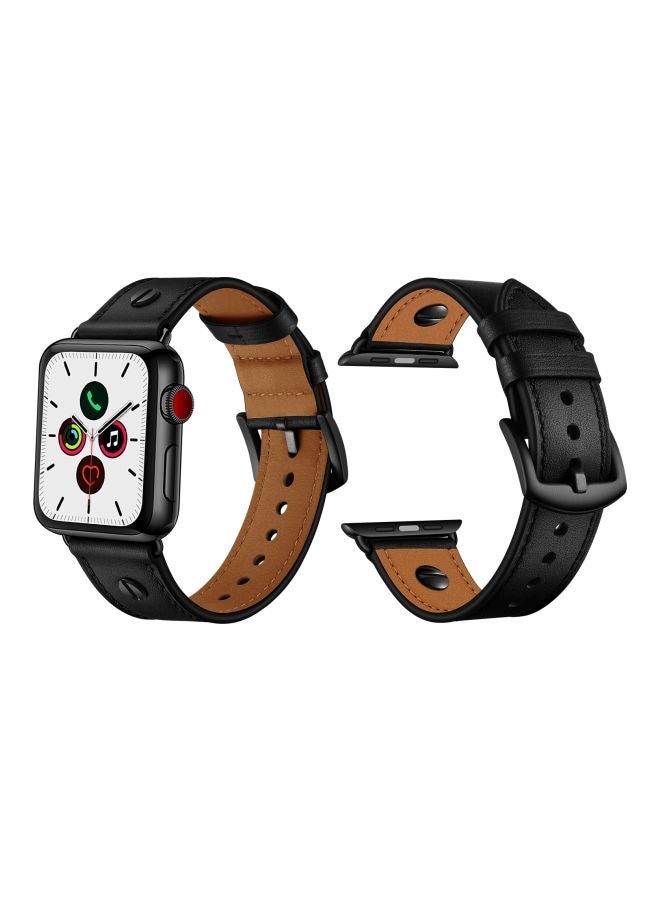 Perfii Replacement One Rivet Band For Apple Watch Series 1/2/3/4/5 42/44mm Black/Brown - Image 2