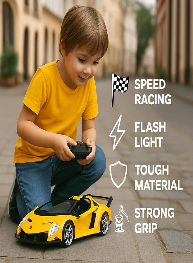 KIDZYMON® Remote Control Racing Car for Boys Age 4+ Years I Full Function - Non-Rechargeable I Forward Reverse Left and Right Turn I Flashing Light I Pack of 1 I Yellow Colour - Image 4