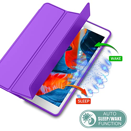 iMieet iPad 9th Generation Case 2021/iPad 8th Generation Case 2020 10.2 Inch with Pencil Holder, iPad 7th Gen 2019 Case with Soft Baby Skin Silicone Back, Auto Wake/Sleep Cover (Grape Purple) - Image 5