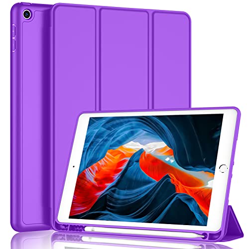 iMieet iPad 9th Generation Case 2021/iPad 8th Generation Case 2020 10.2 Inch with Pencil Holder, iPad 7th Gen 2019 Case with Soft Baby Skin Silicone Back, Auto Wake/Sleep Cover (Grape Purple) - Image 1