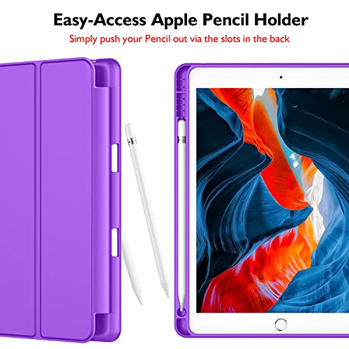 iMieet iPad 9th Generation Case 2021/iPad 8th Generation Case 2020 10.2 Inch with Pencil Holder, iPad 7th Gen 2019 Case with Soft Baby Skin Silicone Back, Auto Wake/Sleep Cover (Grape Purple) - Image 2