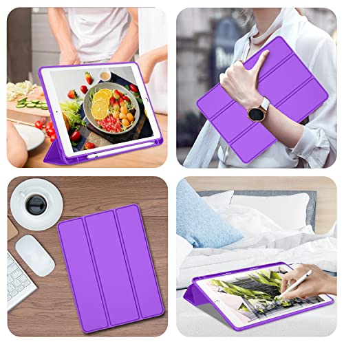 iMieet iPad 9th Generation Case 2021/iPad 8th Generation Case 2020 10.2 Inch with Pencil Holder, iPad 7th Gen 2019 Case with Soft Baby Skin Silicone Back, Auto Wake/Sleep Cover (Grape Purple) - Image 4