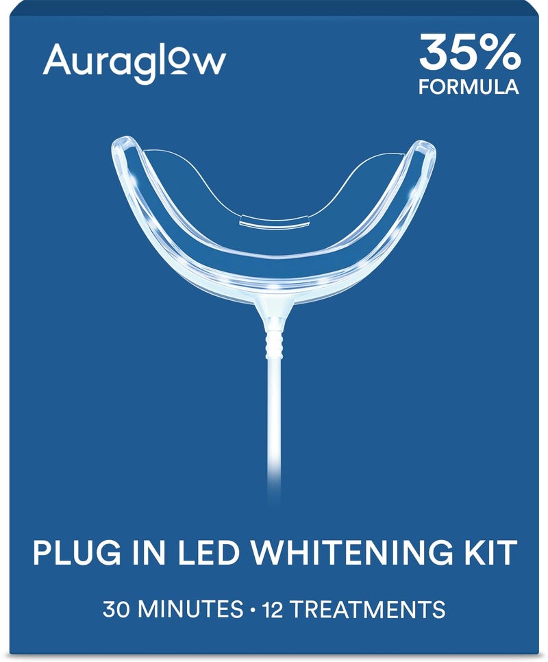 Auraglow Plugin LED Teeth Whitening Kit Wired Light Device 35 Carbamide Peroxide Gel 12 Treatments atHome Tooth Whitening System EnamelSafe atHome Whitening for Coffee Tea Stains - Image 2