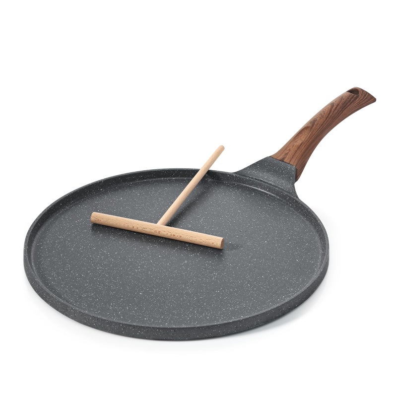 Sensarte SENSARTE Nonstick Crepe Pan Swiss Granite Coating Dosa Pan Pancake Flat Skillet Tawa Griddle 12Inch with StayCool Handle Induction Compatible PFOA Free 