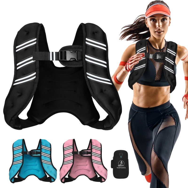 Top tasta Weighted Vest for Women Men, 6lb/8lb/12lb/16lb/20lb/25lb/30lb Adjustable Weight Vest with Reflective Stripes for Workout, Strength Training, Running, Fitness, Muscle Building, Weight Loss, Rucking Vest (Black, 12lb) - Image 1