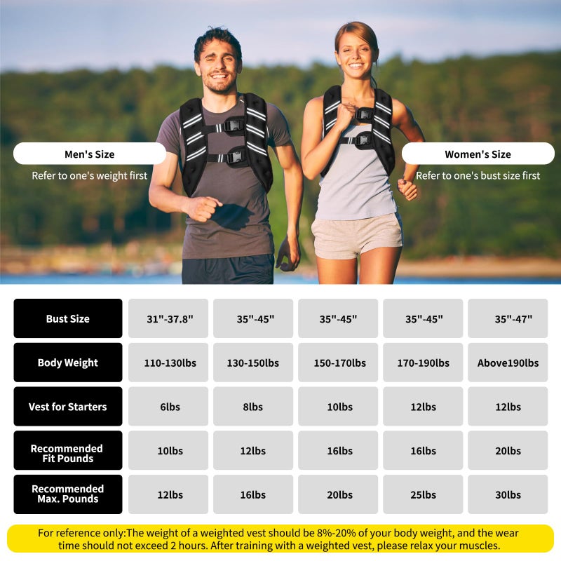 Top tasta Weighted Vest for Women Men, 6lb/8lb/12lb/16lb/20lb/25lb/30lb Adjustable Weight Vest with Reflective Stripes for Workout, Strength Training, Running, Fitness, Muscle Building, Weight Loss, Rucking Vest (Black, 12lb) - Image 3