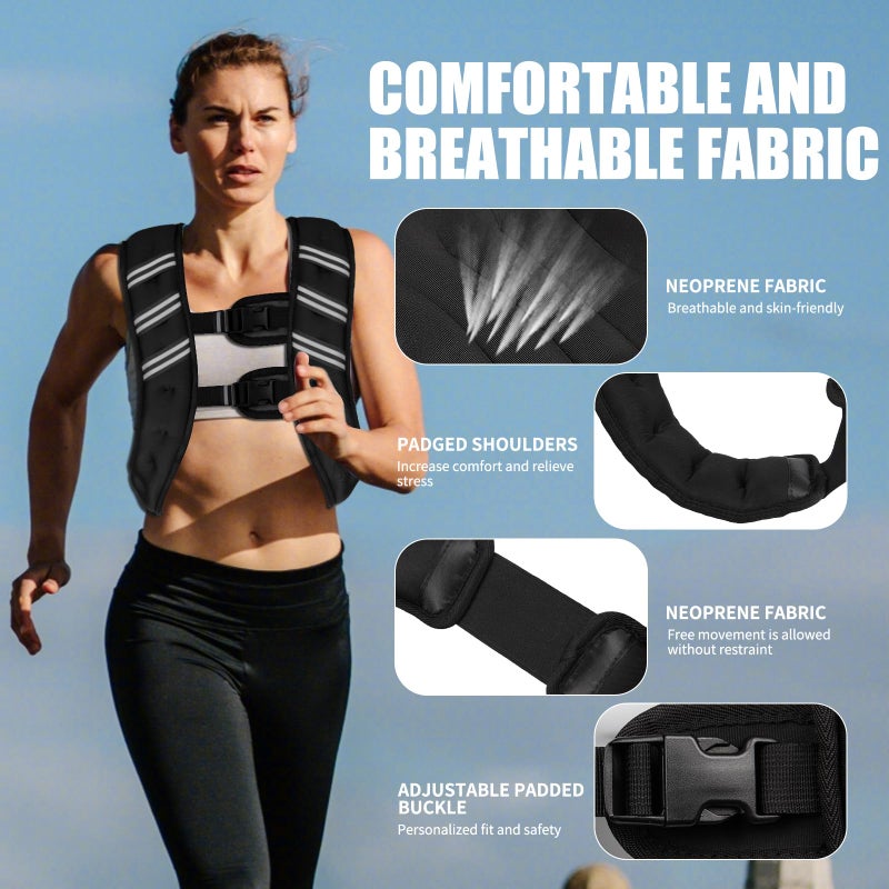 Top tasta Weighted Vest for Women Men, 6lb/8lb/12lb/16lb/20lb/25lb/30lb Adjustable Weight Vest with Reflective Stripes for Workout, Strength Training, Running, Fitness, Muscle Building, Weight Loss, Rucking Vest (Black, 12lb) - Image 5