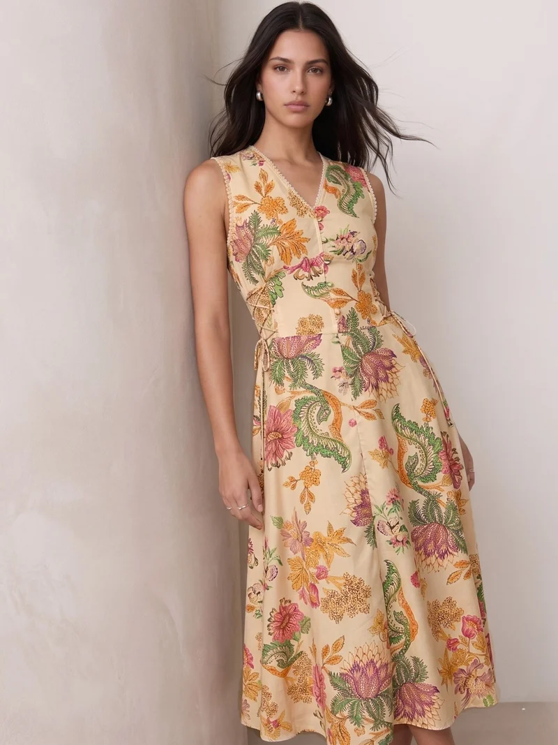 Outzidr cream floral Multi Floral Halter Neck Maxi Dress for Women | Best Price UAE