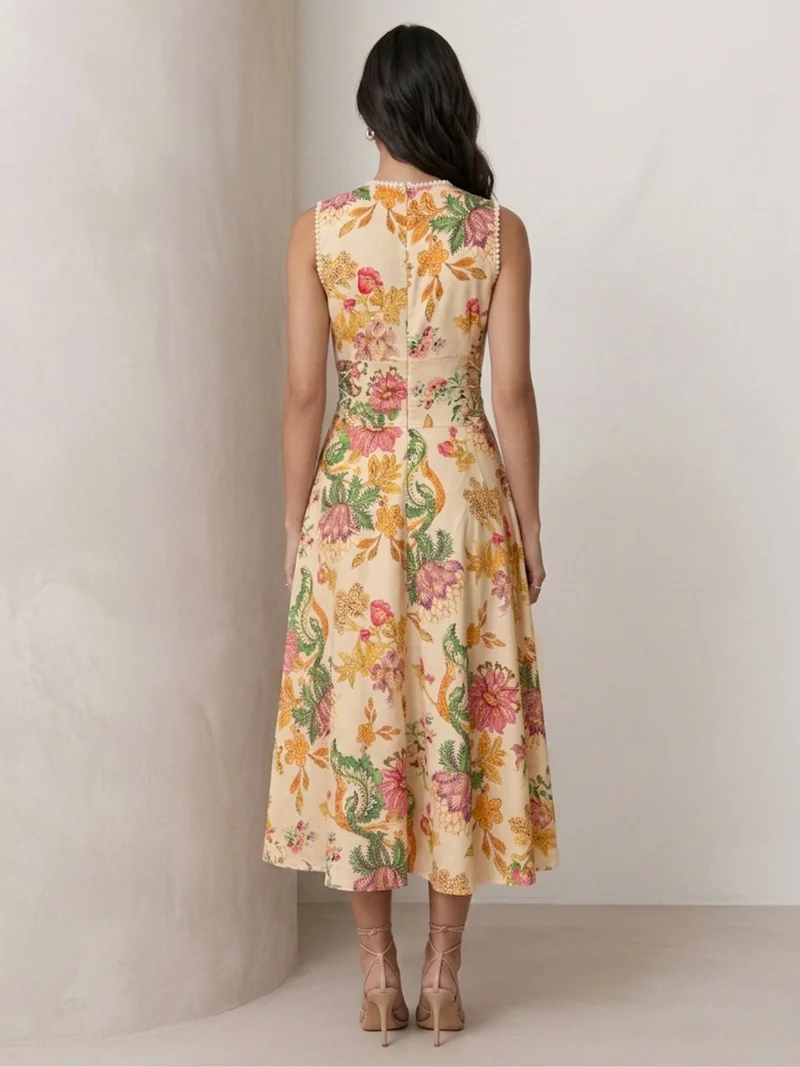Outzidr cream floral Multi Floral Halter Neck Maxi Dress for Women | Best Price UAE