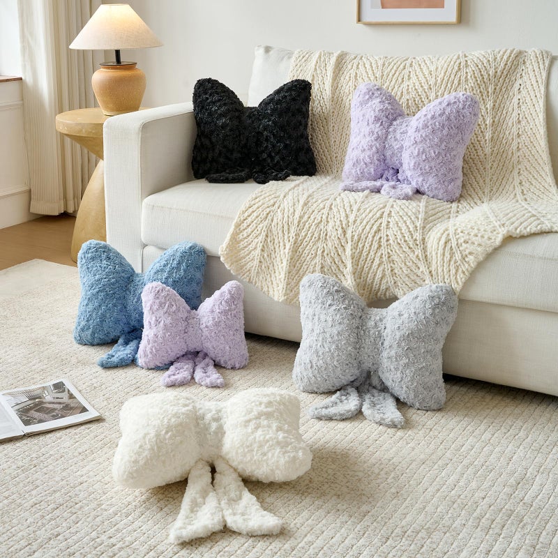 Ddliury Bow Pillow, Decorative Bow Pillows with Soft Plush for Couch Bed, Bow Shaped Throw Pillow Room Decor for Bedroom, Bow Decorative Pillow for Living Room (Lavender Purple, Small-12 Inches) - Image 3