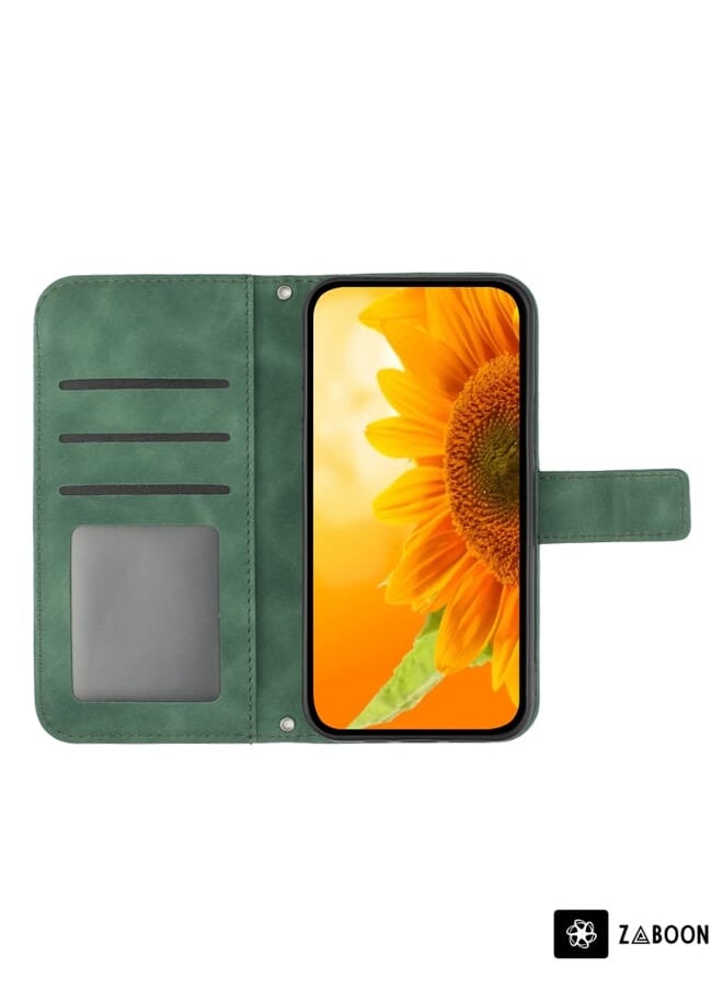 Green Tiger - For vivo V27E 4G Global Skin Feel Sun Flower Embossed Flip Leather Phone Case with Lanyard(Green) - Image 1
