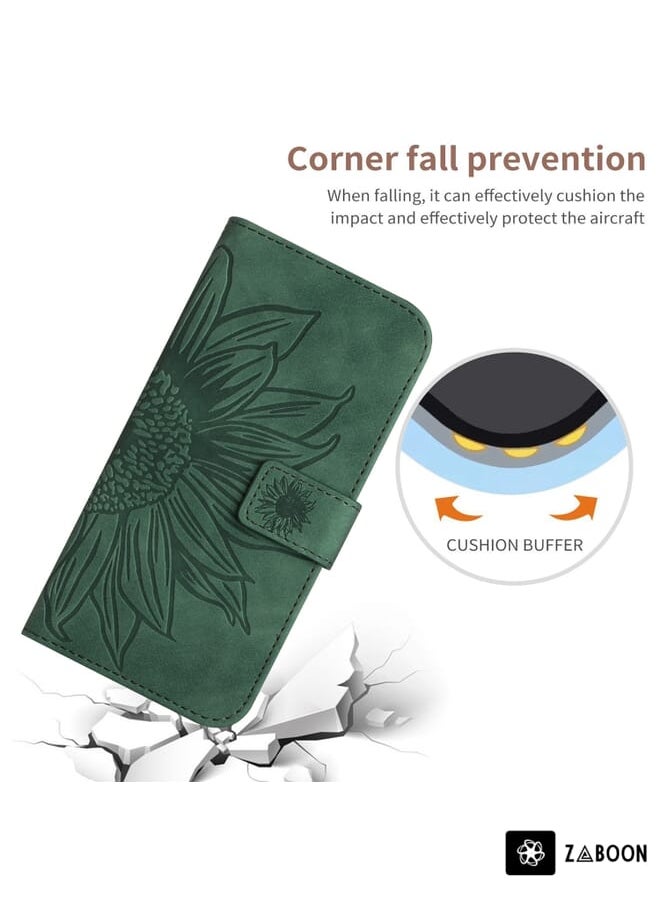 Green Tiger - For vivo V27E 4G Global Skin Feel Sun Flower Embossed Flip Leather Phone Case with Lanyard(Green) - Image 1