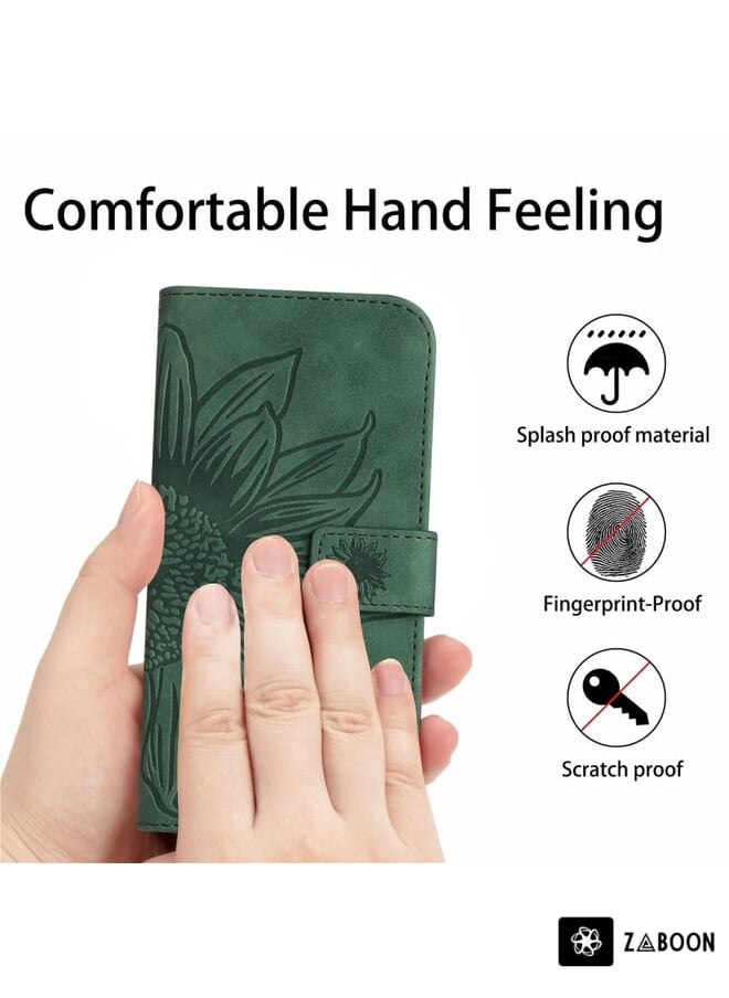 Green Tiger - For vivo V27E 4G Global Skin Feel Sun Flower Embossed Flip Leather Phone Case with Lanyard(Green) - Image 1