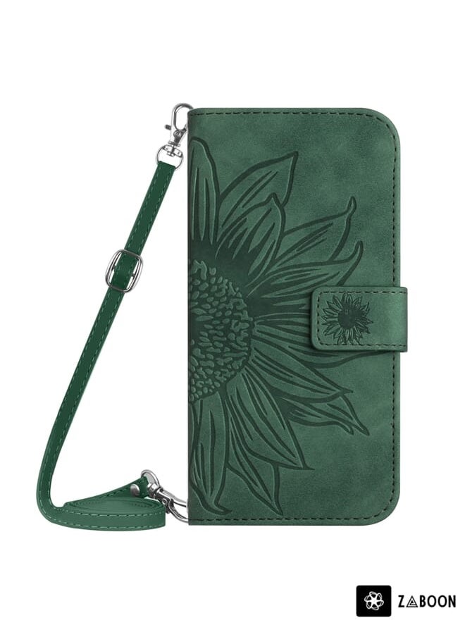 Green Tiger - For vivo V27E 4G Global Skin Feel Sun Flower Embossed Flip Leather Phone Case with Lanyard(Green) - Image 1