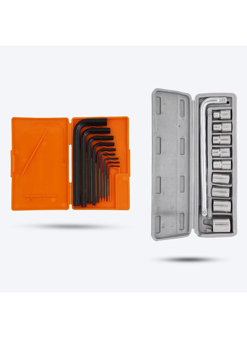 Hillgrove Hillgrove HGCM11M1 9 Pieces Full Hex Allen Key Kit with 10in1 Socket Set Bolt Spanner Goti Wrench L Shape Repair Tool Set for BikeBicycleCycleGuitar Allen Key Set  - Image 1