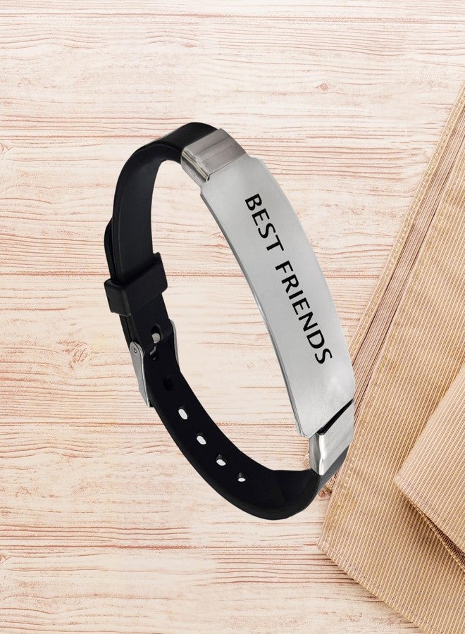 M Men Style Friends Ship Day Gift Best Friends Black Silicone Stainless Steel Bracelet for Son Brother Grandson Nephew Guy Friends, Valentines Graduation Christmas Gifts SBr2025539 - Image 5