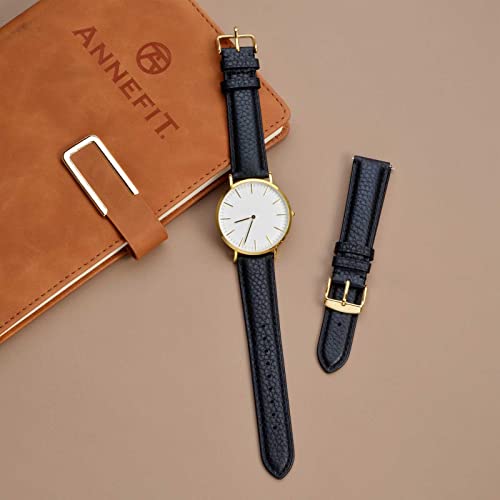 ANNEFIT Watch Band 22mm Quick Release Textured Padded Leather Straps with Gold Buckle for Men and Women Black - Image 3