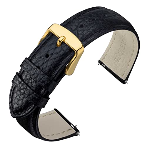 ANNEFIT Watch Band 22mm Quick Release Textured Padded Leather Straps with Gold Buckle for Men and Women Black - Image 1