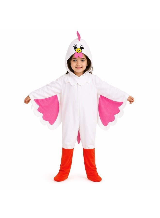 Kids Chicken Costume Jumpsuit - White & Pink Animal Onesie - Sizes 2 to 14 Years - Image 1