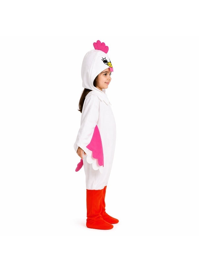 Kids Chicken Costume Jumpsuit - White & Pink Animal Onesie - Sizes 2 to 14 Years - Image 2
