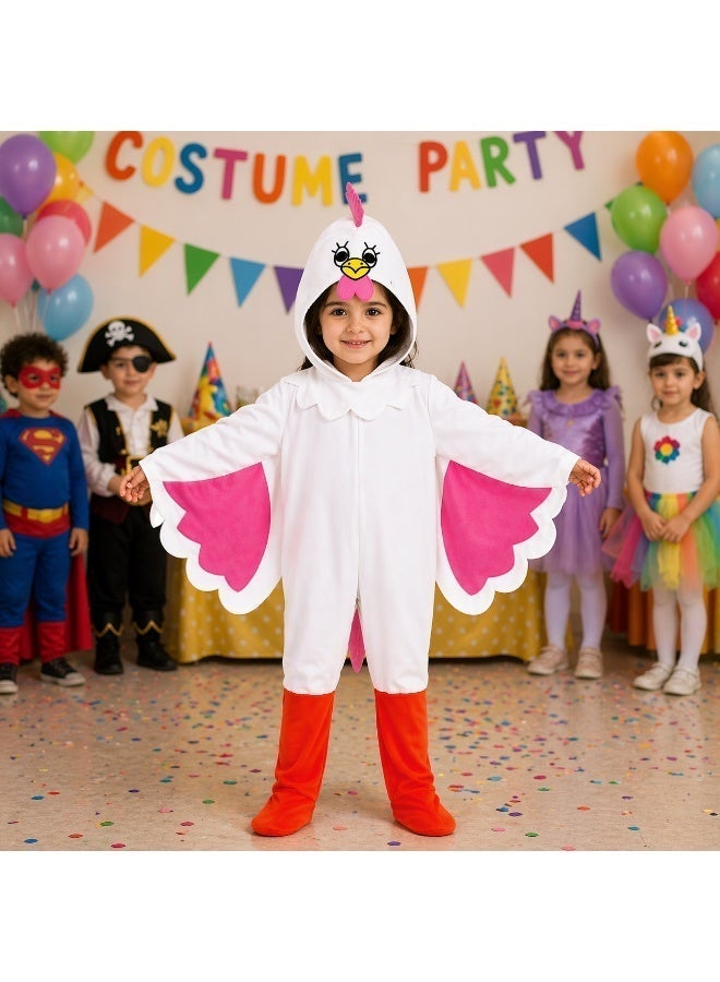 Kids Chicken Costume Jumpsuit - White & Pink Animal Onesie - Sizes 2 to 14 Years - Image 5