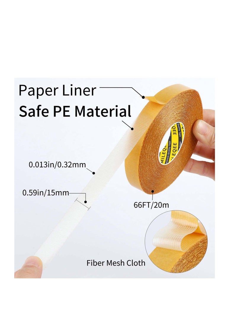 SYOSI Double Sided Tape Heavy Duty, 0.59inx66FT(20m), Universal High Tack Strong Wall Adhesive with Fiberglass Mesh, Super Sticky Resistente Clear Tape, Easy Use Mounting Tape(2 Pcs)  - Image 2