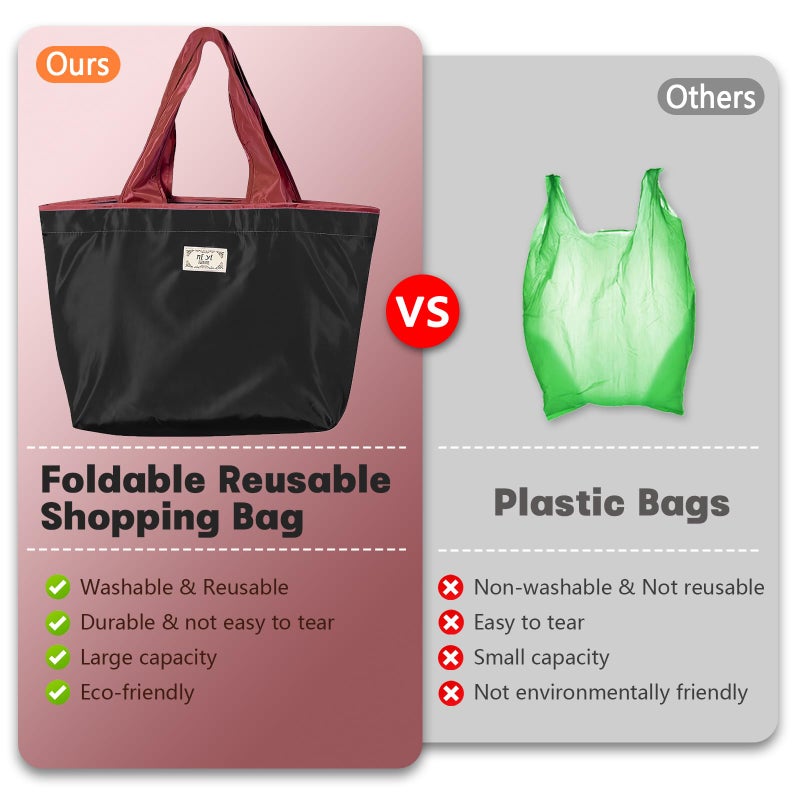 OSAGIE Reusable Grocery Large Foldable Shopping Bag with Pocket Extra Wide Handle, Portable Durable Washable Beach Tote Bag for Women Kids' Toys Picnic Travel, Colorfast & Drawstring Design (Black) - Image 3