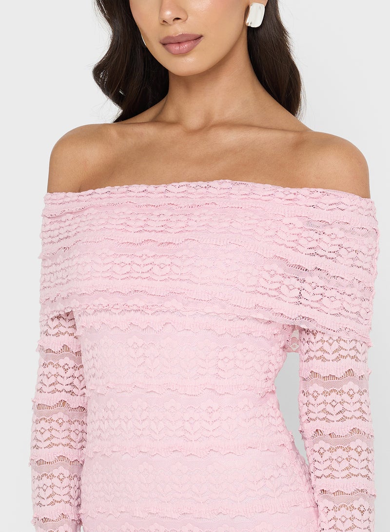 ELLA Off Shoulder Textured Dress - Image 3