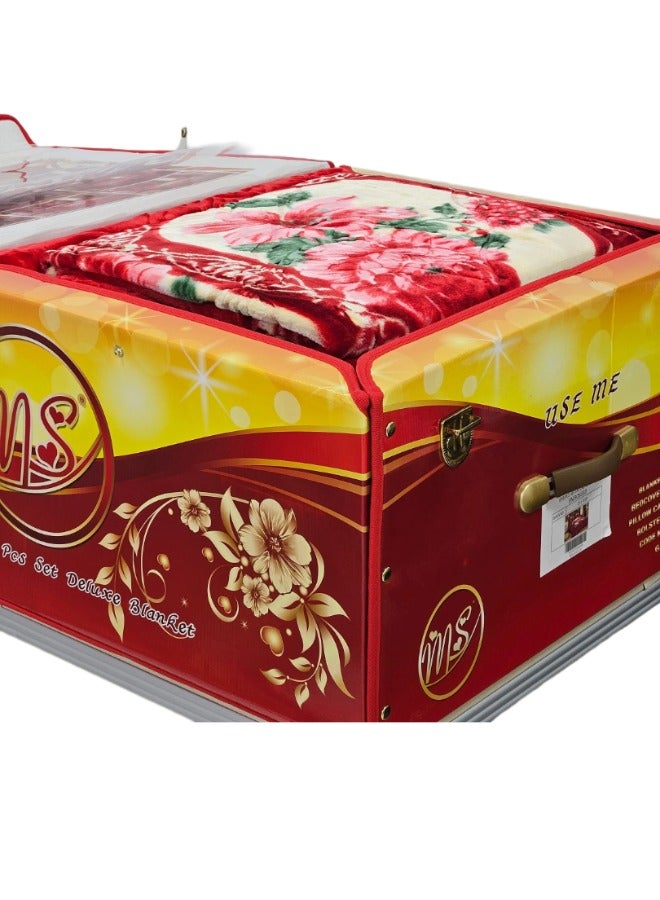 ام اس طقم بطانية شتوية ثقيلة مكون من 5 قطع 220×240 مع غطاء مرتبة 260×230 سم، و2 كيس وسادة 55×75 سم وغطاء كامل للمجموعة 43×140 سم، بطانية فائقة النعومة مزدوجة الطبقات مصنوعة من مواد عالية الجودة وصناعة كورية ممتازة (وزن المجموعة الكاملة 11.5 كجم) - Image 3