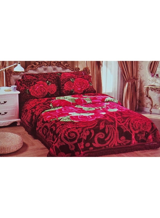 ام اس طقم بطانية شتوية ثقيلة مكون من 5 قطع 220×240 مع غطاء مرتبة 260×230 سم، و2 كيس وسادة 55×75 سم وغطاء كامل للمجموعة 43×140 سم، بطانية فائقة النعومة مزدوجة الطبقات مصنوعة من مواد عالية الجودة وصناعة كورية ممتازة (وزن المجموعة الكاملة 11.5 كجم) - Image 1