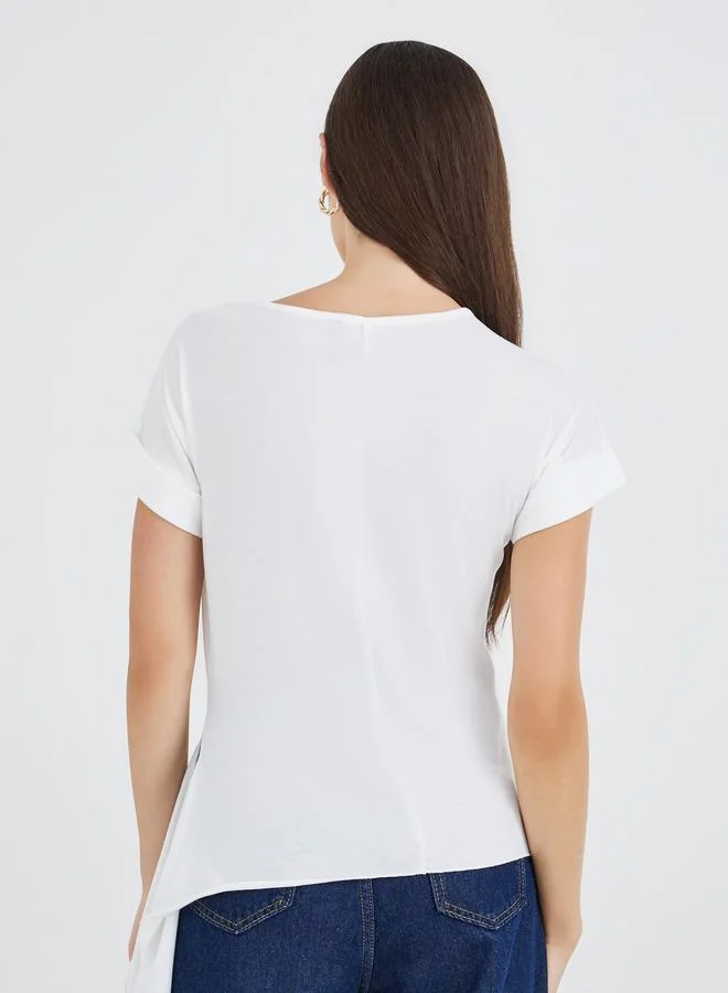 Take Two Take Two Solid Side Pleated Detail Regular Fit T-Shirt