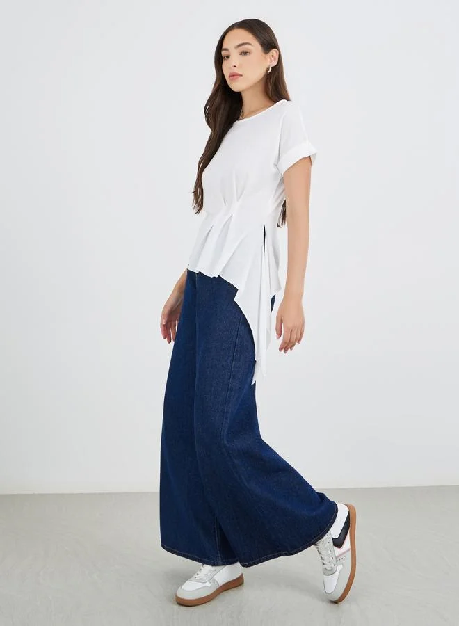 تايك تو Take Two Solid Side Pleated Detail Regular Fit T-Shirt